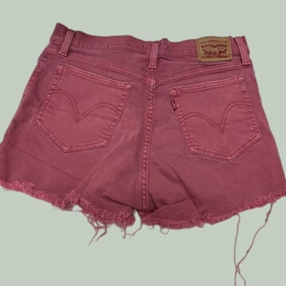 Levis High Rise Shorts Womens 31 Rose Pink Denim Raw Hem Cut Offs Waterless